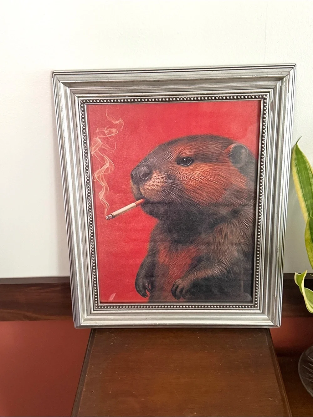Beaver Smoking a Cigarette Quirky Woodland Animal Canvas Art Print Framed Art